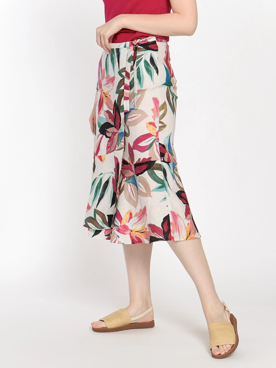 Льняная юбка с цветочным рисунком